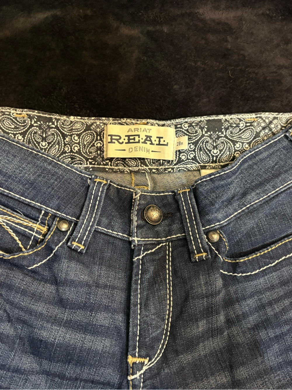 Ariat Women's Dark Blue Boot Cut Jeans with Contrast Stitching - Picture 3 of 4